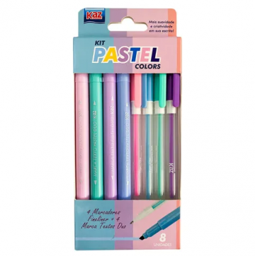 KIT MARCA TEXTO+CANETA ESFER. GEL 4 CORES TONS PASTEL KZ6016