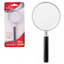 LUPA DE MAO COM LENTE DE VIDRO E ARO DE METAL 60MM AUMENTA AMPLIA 3X WIN PAPER