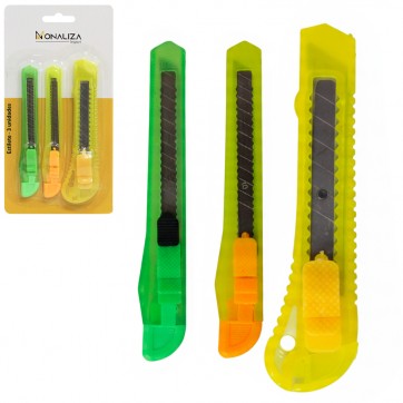ESTILETE LAMINA LARGA / ESTREITA 16/9MM DE PLASTICO 3 PECAS