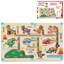 JOGO LABIRINTO MAGNETICO DE MADEIRA E PLASTICO DINOSSAURO CORES E NUMEROS COM CANETA APRENDA BRINCANDO